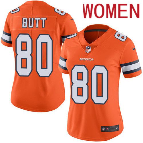 Women Denver Broncos #80 Jake Butt Orange Nike Rush Vapor Limited NFL Jersey